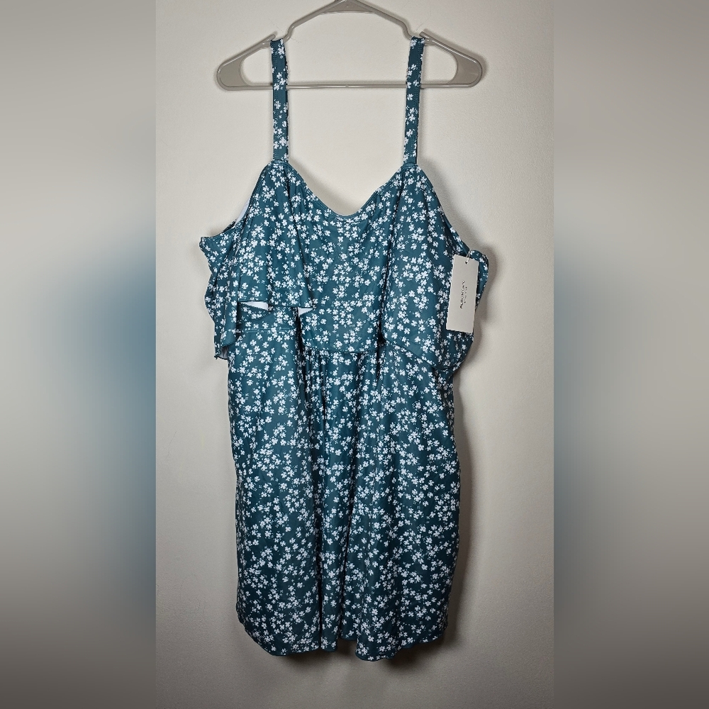 BloomChic Ditsy Floral Cold Shoulder Sculpt Waist Swim Dress